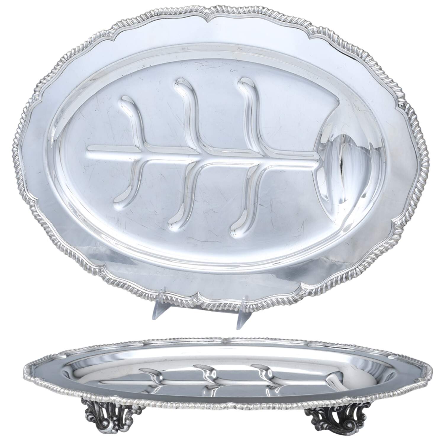 Staffordshire (Silverplate, Hollowware)  Large 3-Part Footed Meat Platter by International Silver-1