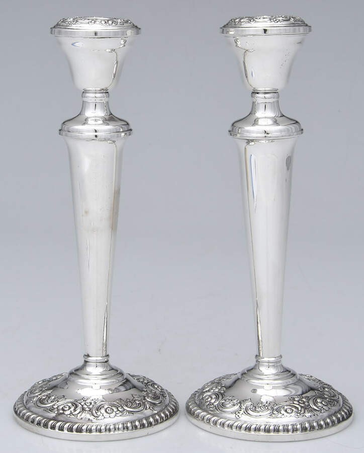 N283 (Sterling, Hollowware) Pair of 9" Weighted Candlesticks by International Silver-1