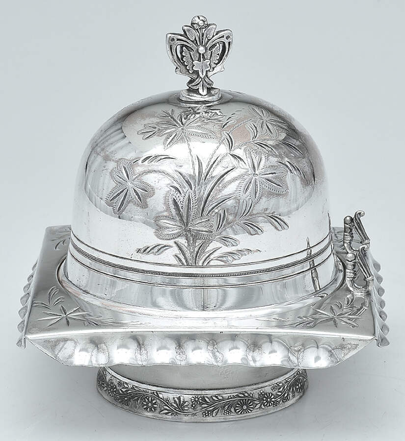 653 (Silverplate, Hollowware) Round Covered Butter Dish & Strainer by International Silver-1