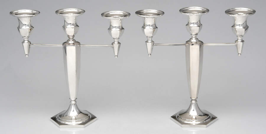 144 (Silverplate, Hollowware) Pair of 10" 3 Light Candelabra by International Silver-1