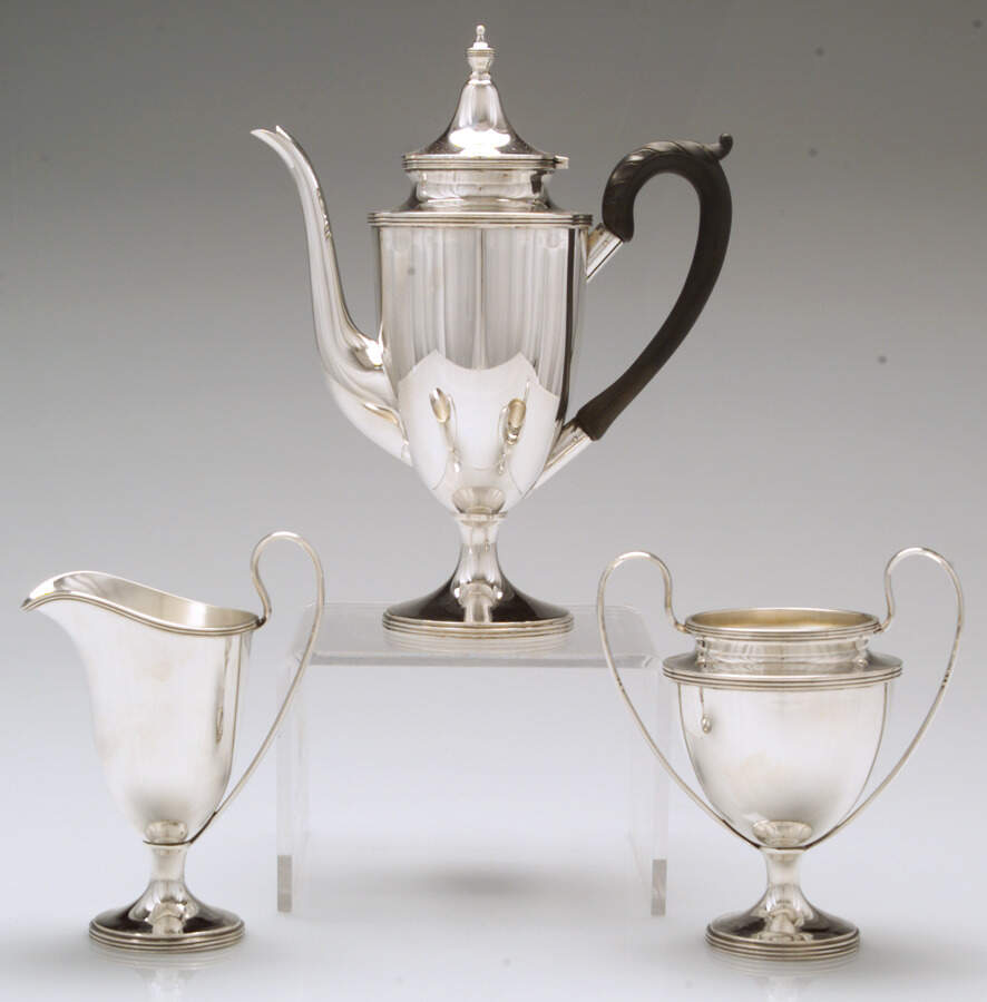 338 (Sterling, Hollowware) 3 Piece Mini Tea Set by J E Caldwell-1