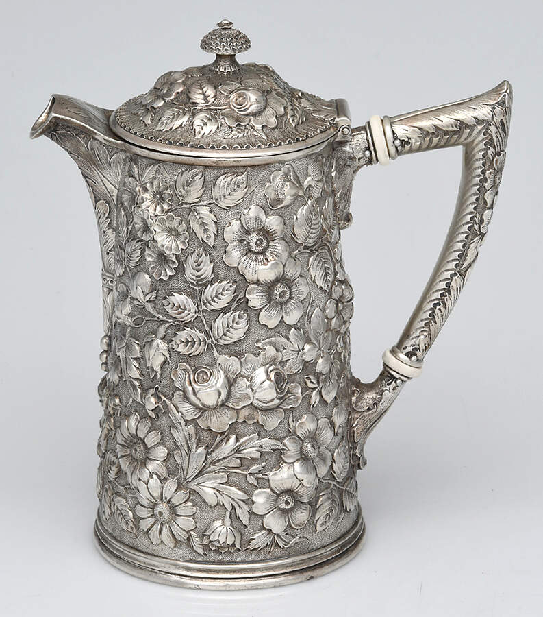 Repousse (Sterling, Hollowware) Water Pitcher with Hinged Lid by Jenkins & Jenkins-1