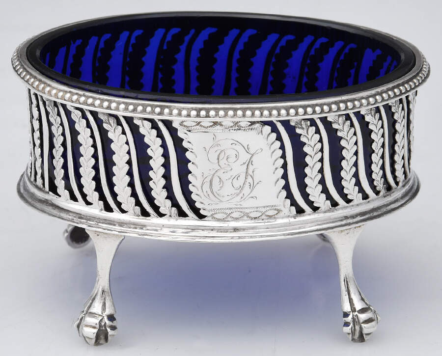 JZH1 (Sterling, Hollowware) Open Salt Master with Cobalt Liner by J Hoyland & Company-1