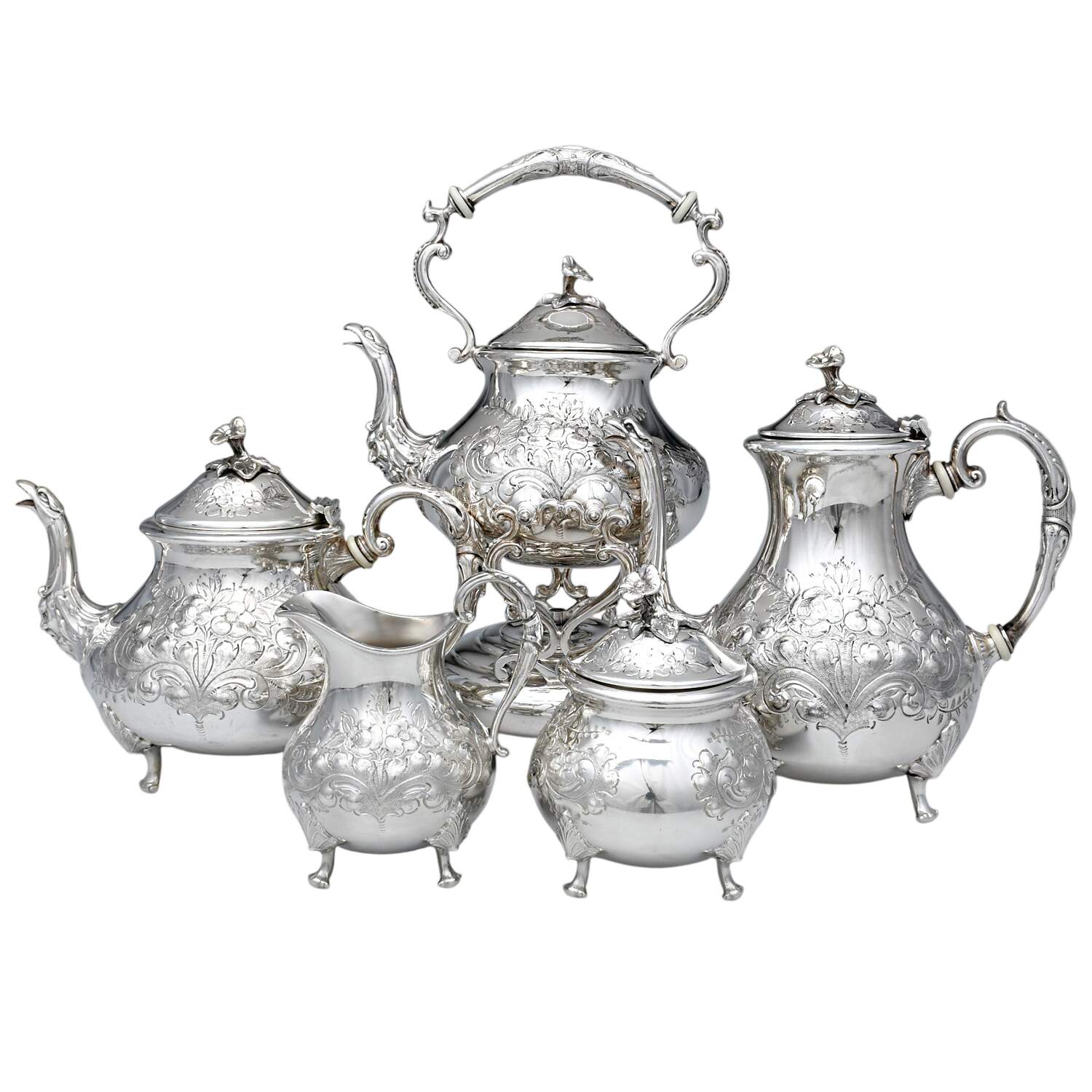 0794 (Silverplate, Hollowware) 5-Piece Plated Tea Set (with Kettle) by John Turton-1