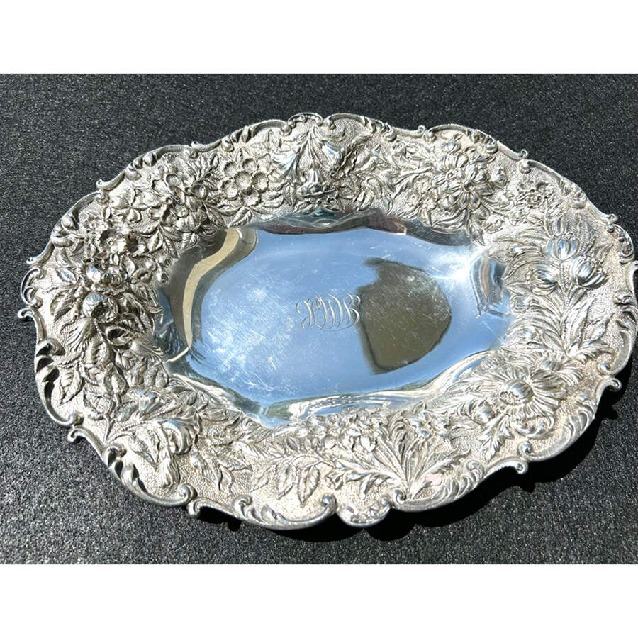 Repousse-Full Chased-Hand Chased 11" Oval Vegetable Bowl by Kirk Stieff-1
