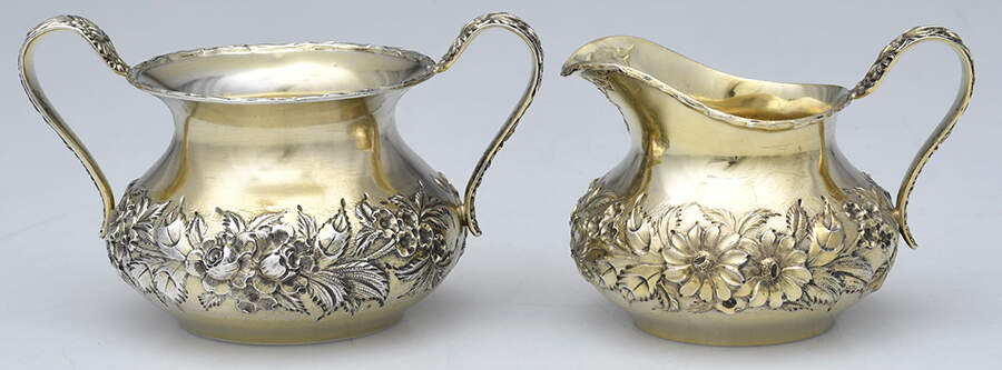 Repousse-Full Chased-Hand Chased Mini Creamer and Open Sugar Set by Kirk Stieff-1