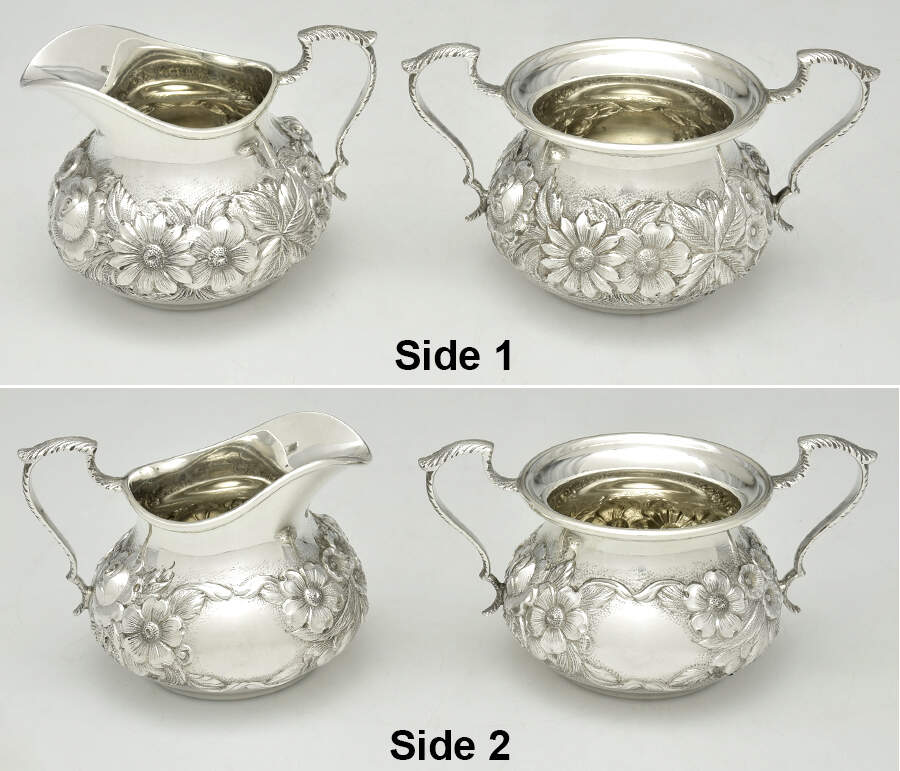 Repousse-Full Chased-Hand Chased Mini Creamer and Open Sugar Set by Kirk Stieff-1