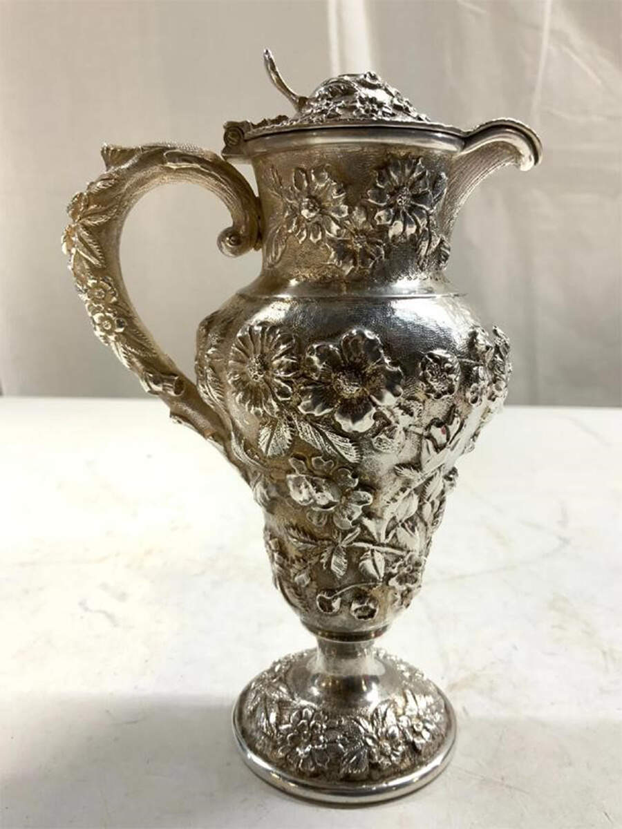 Repousse-Full Chased-Hand Chased Creamer & Hinged Lid by Kirk Stieff-1