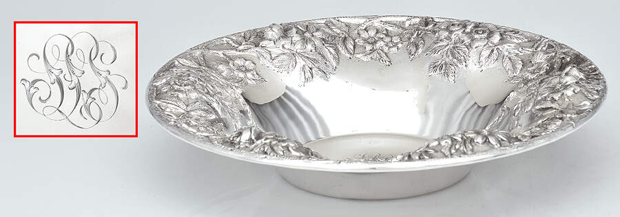 Repousse-Full Chased-Hand Chased 10" Round Low Vegetable Bowl by Kirk Stieff-1
