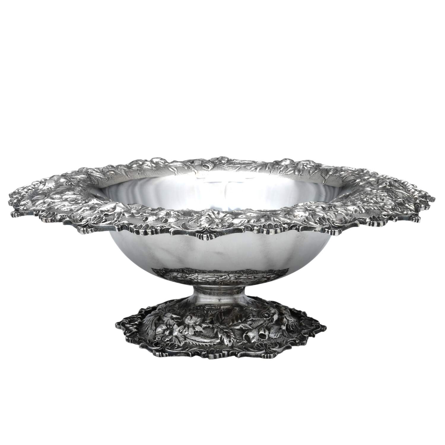 Repousse-Full Chased-Hand Chased 11" Round Footed Centerpiece by Kirk Stieff-1