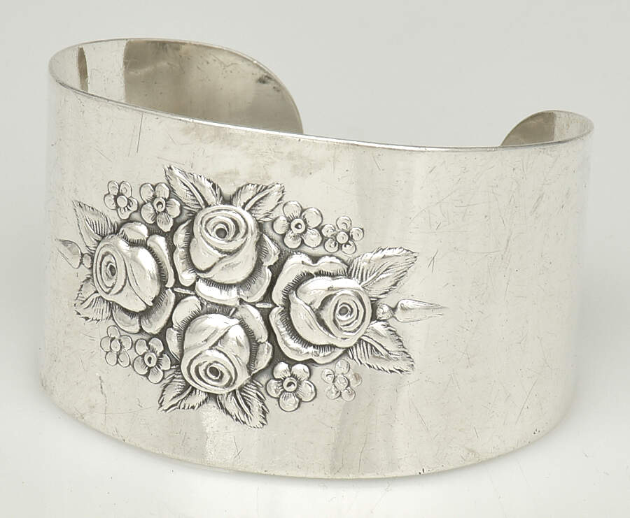Stieff Rose (Sterling, 1892, Hollowware) Cuff Bracelet by Kirk Stieff-1