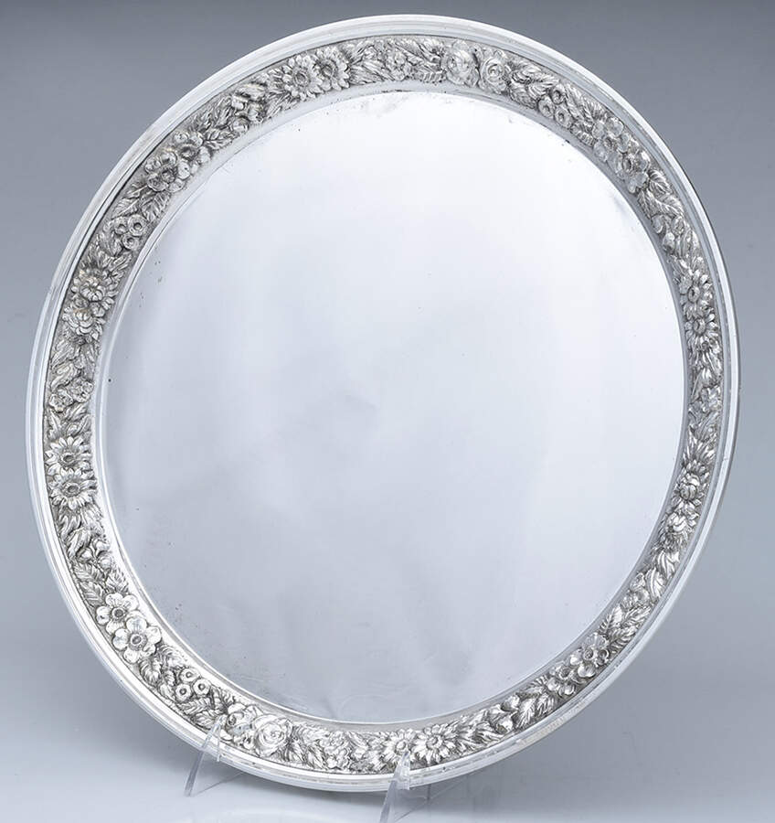 Stieff Rose (Sterling, 1892, Hollowware) 14" Round Tray by Kirk Stieff-1