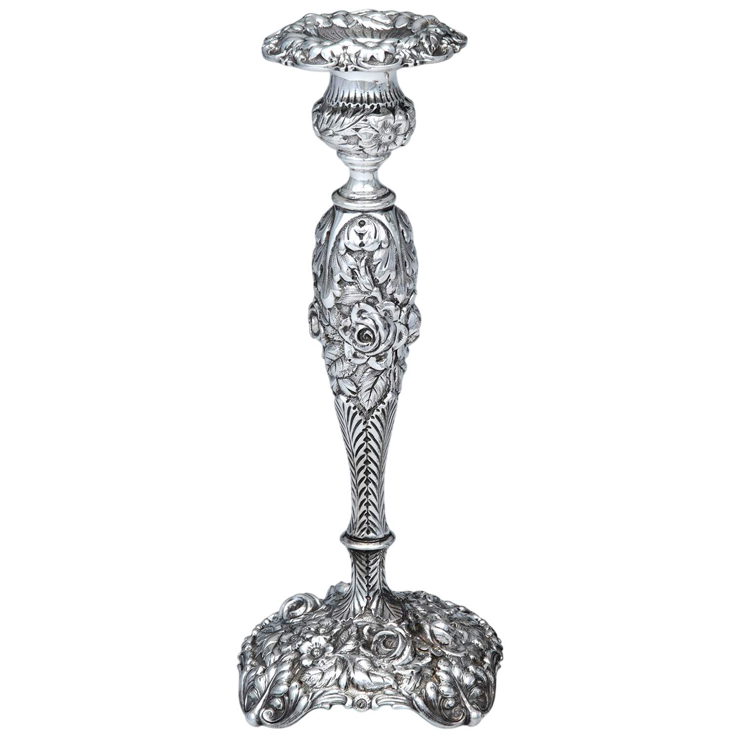 Stieff Rose (Sterling, 1892, Hollowware) 9" Weighted Candlestick by Kirk Stieff-1