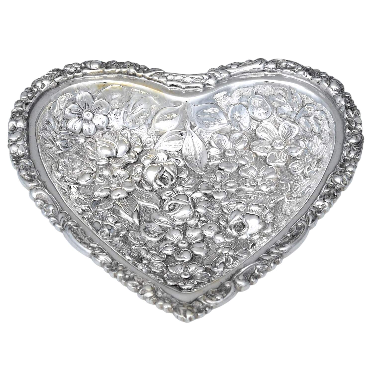 Stieff Rose (Sterling, 1892, Hollowware) Heart Shape Pin Tray by Kirk Stieff-1