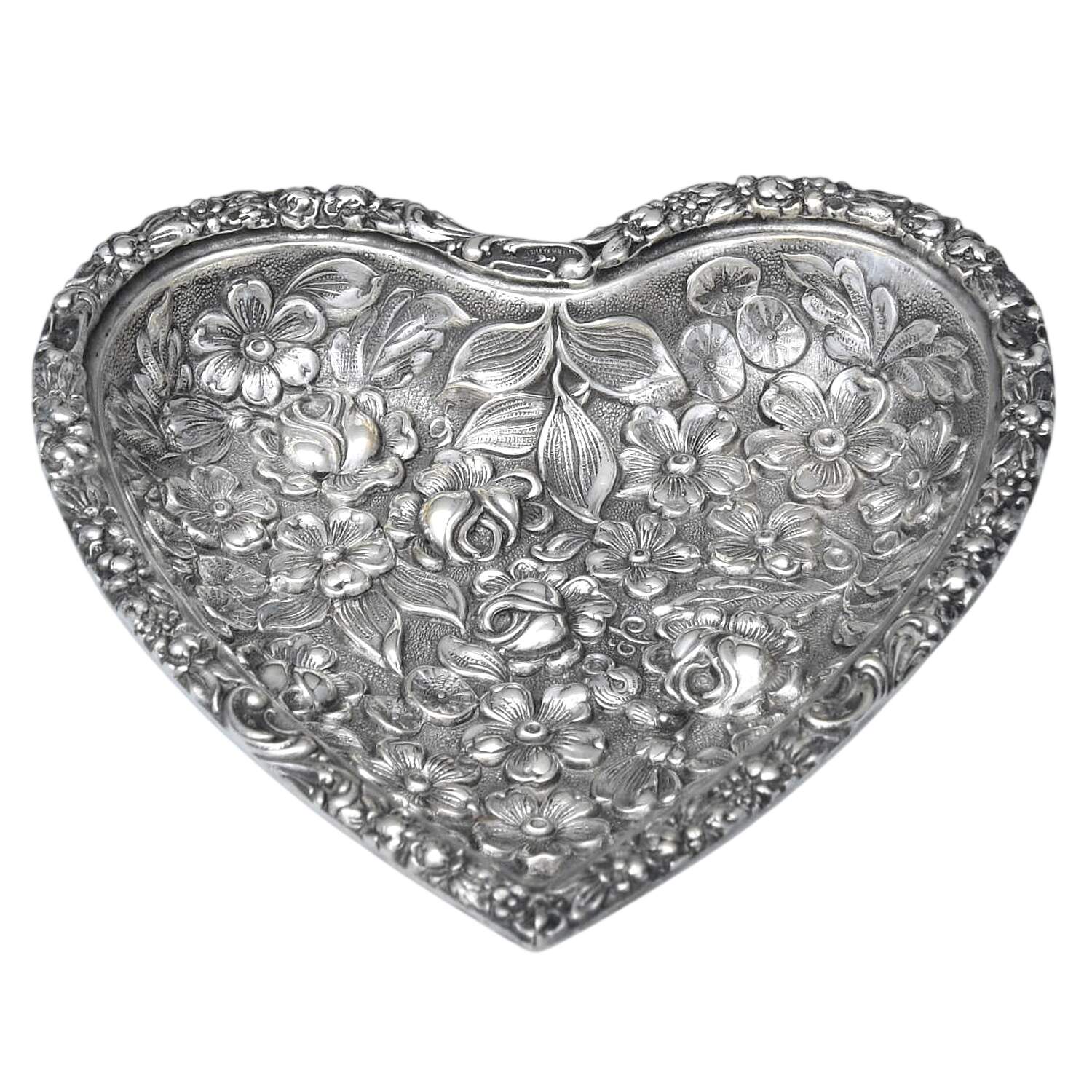 Stieff Rose (Sterling, 1892, Hollowware) Heart Shape Pin Tray by Kirk Stieff-1