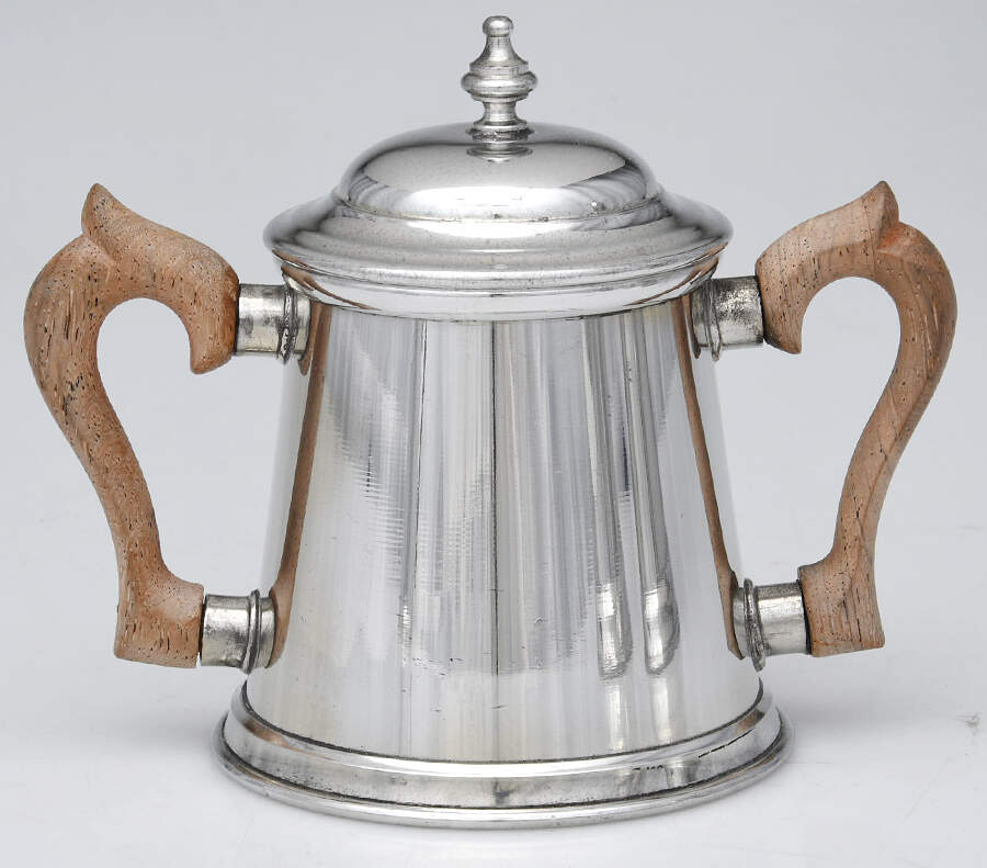 Colonial (Pewter, Hollowware) Sugar Bowl & Lid with Brown Handles by Kirk Stieff-1