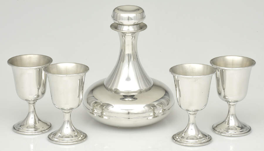 233 (Pewter, Hollowware) Wine Decanter with - Set of 4 Wine Goblets by Kirk Stieff-1