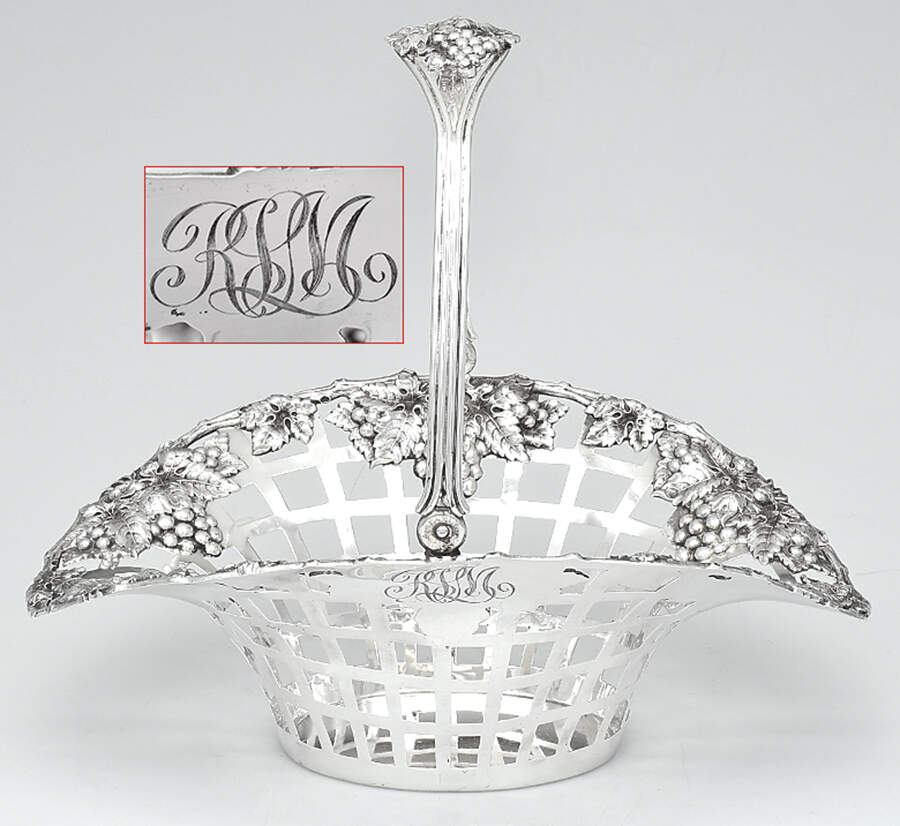 1914 (Sterling, Hollowware) 13" Pierced Handled Basket by Lebkuecher & Co-1