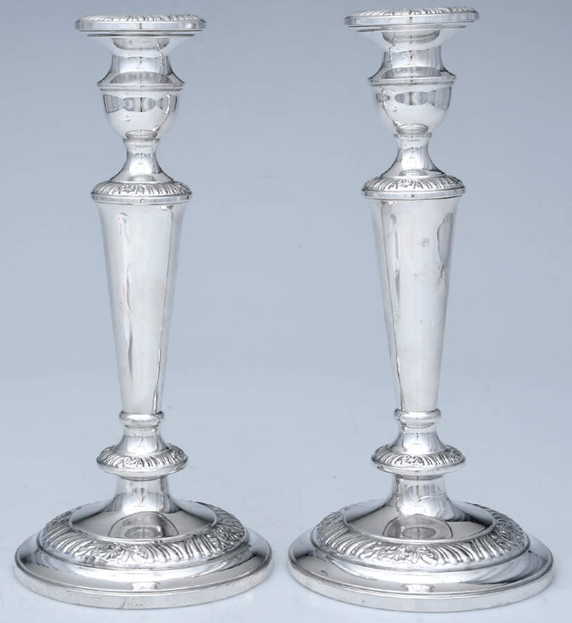 480 (Sterling, Hollowware) Pair of Weighted Candlesticks by Mueck-Cary-1