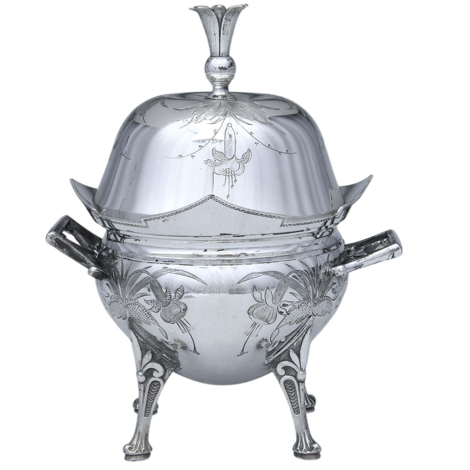 1884 (Silverplate, Hollowware) Round Covered Butter Dish & Ceramic Strainer with Knife Holder by Meriden Britannia -1