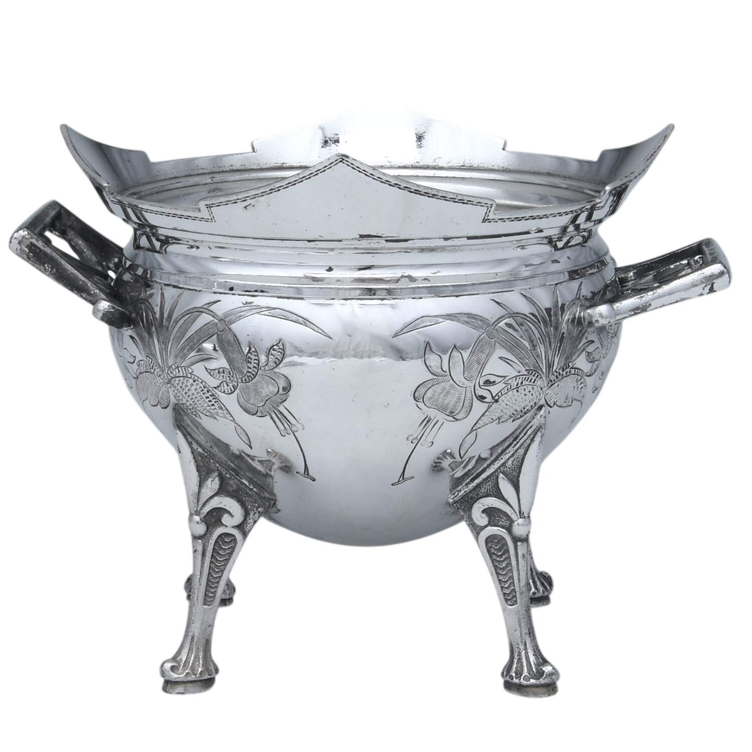 1884 (Silverplate, Hollowware) Round Butter Dish No Lid with Knife Holder No Ceramic Strainer by Meriden Britannia -1