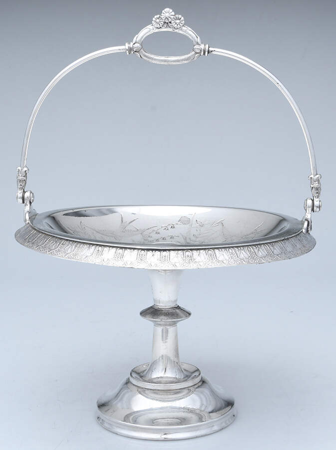 1633 (Silverplate, Hollowware) Footed Handled Cake Basket by Meriden Silver Plate-1