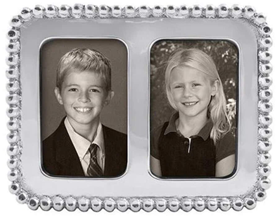 Beaded Double Frame Holds 2" X 3" Pictures by Mariposa-1