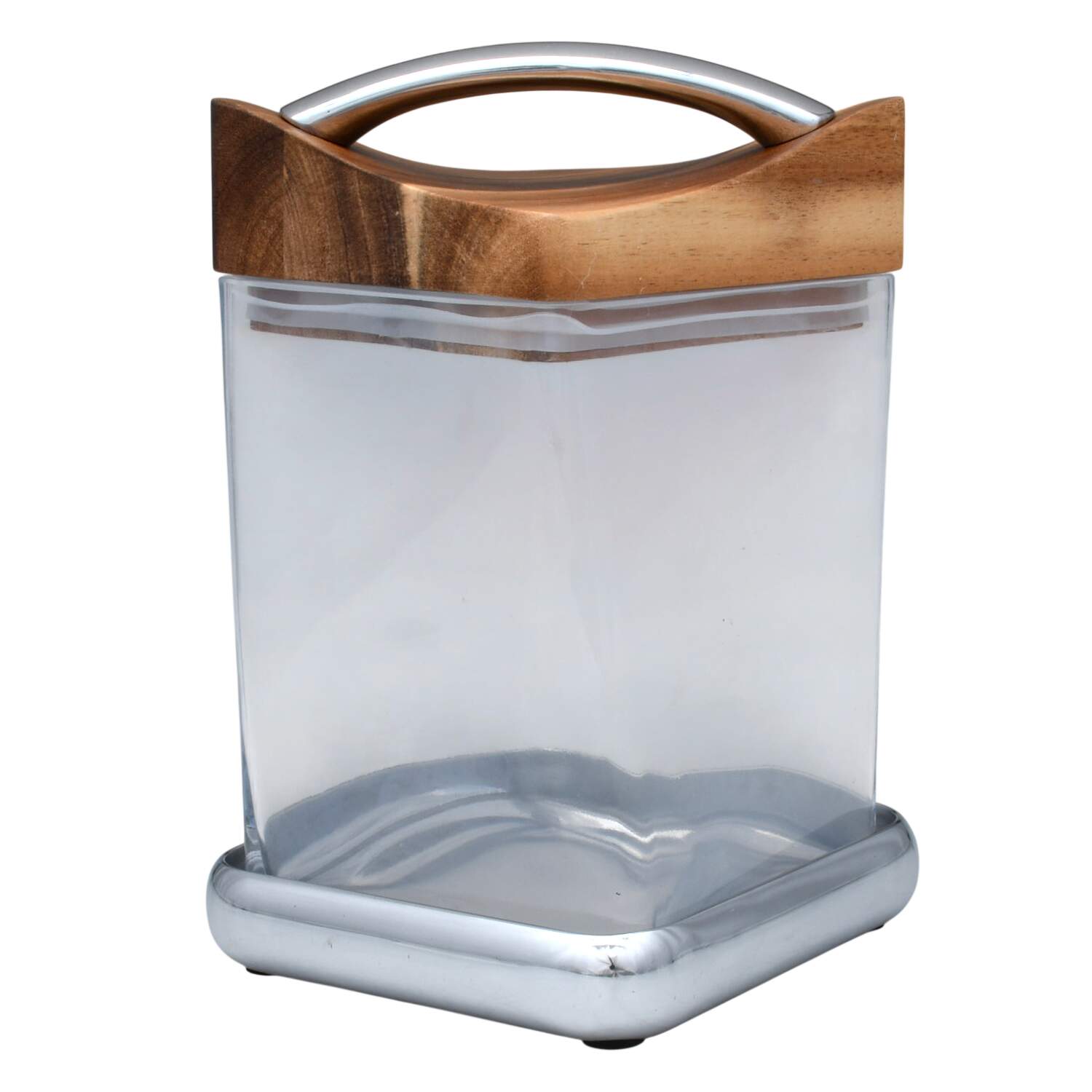 Twist (Hollowware, Metal) Small Glass Canister & Metal Base W/Wood Lid by Nambe-1