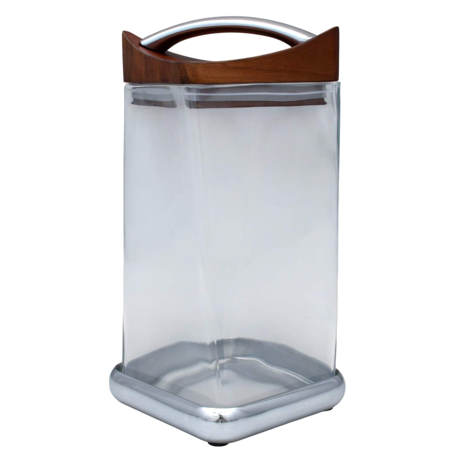 Twist (Hollowware, Metal) Large Glass Canister & Metal Base W/Wood Lid by Nambe-1