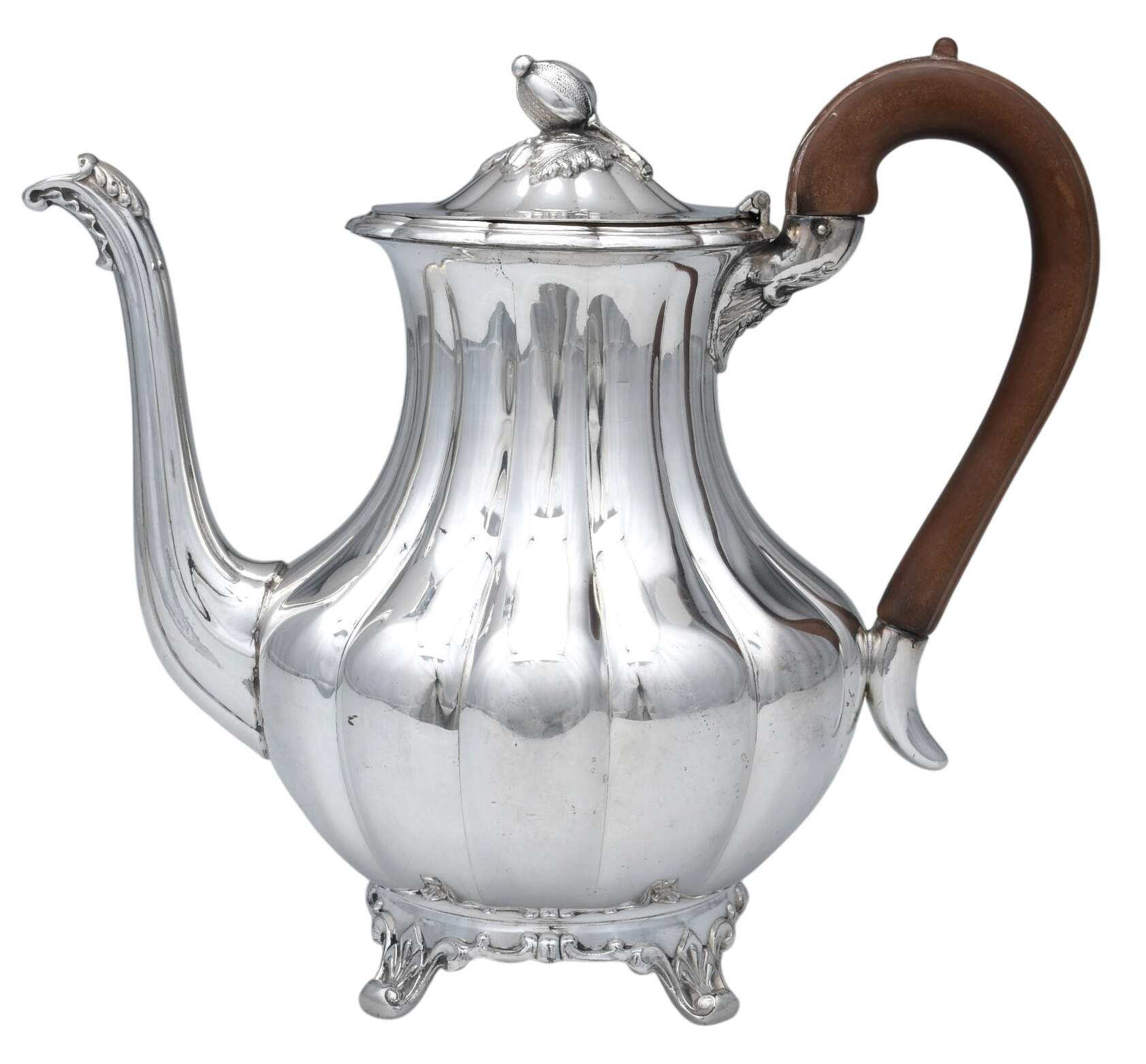 Melon-Plain (Silverplate, Hollowware) Coffee Pot with Brown Plastic Handle by Oneida Silver-1