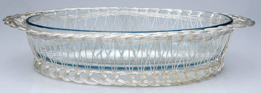 Silverplate Hollowware Oval Baker Basket with Glass Liner by Oneida Silver-1