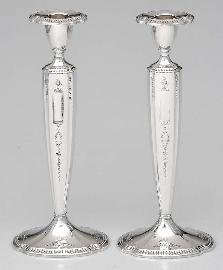 Grosvenor (Silverplate, Hollowware) Pair of 9" Candlesticks by Oneida Silver-1