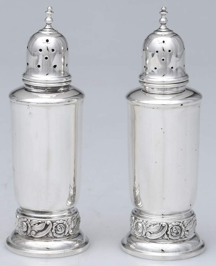 Silver Rose (Sterling, 1956, Hollowware) Salt and Pepper Set by Oneida Silver-1