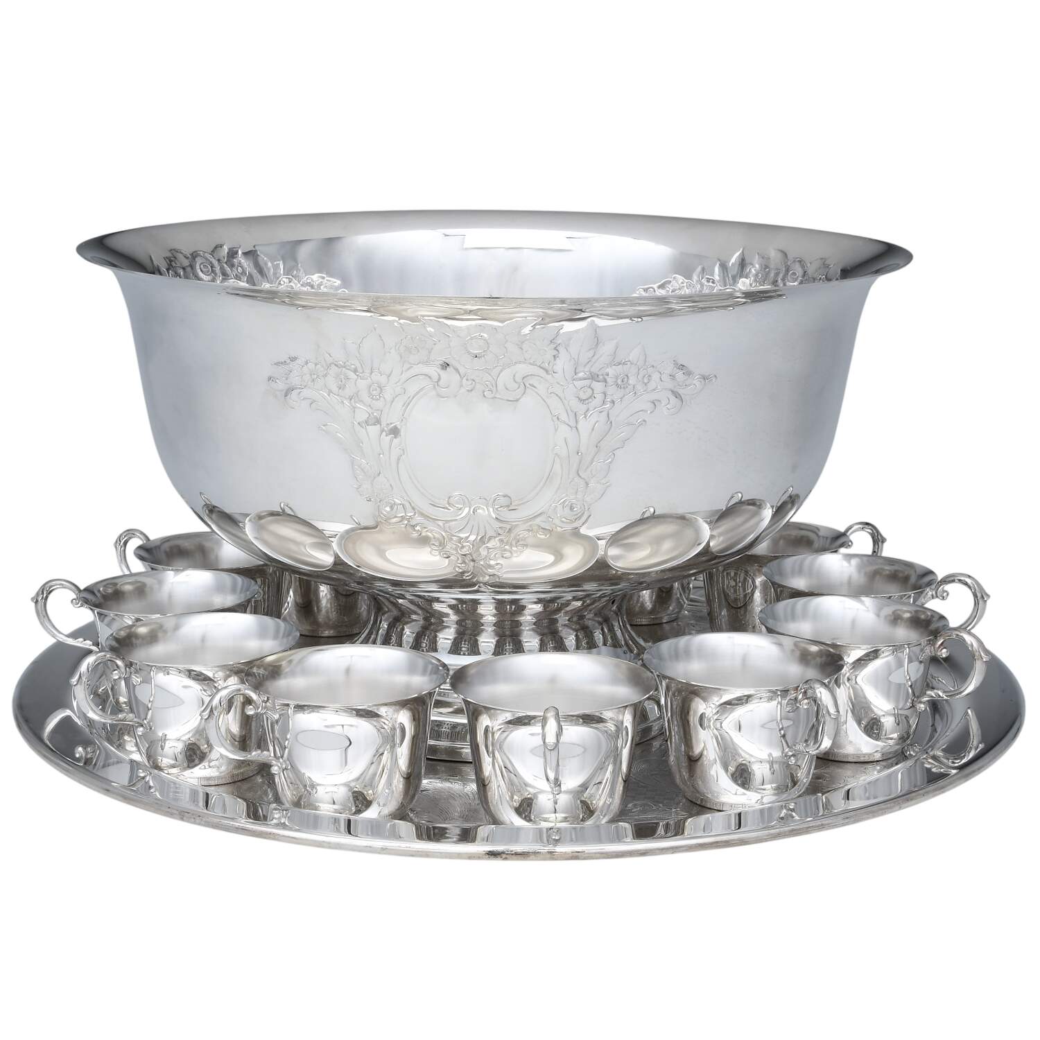 Castle Court (Silverplate, Hollowware) Punch Set-Punch Bowl, 12 Cups & Tray by Oneida Silver-1