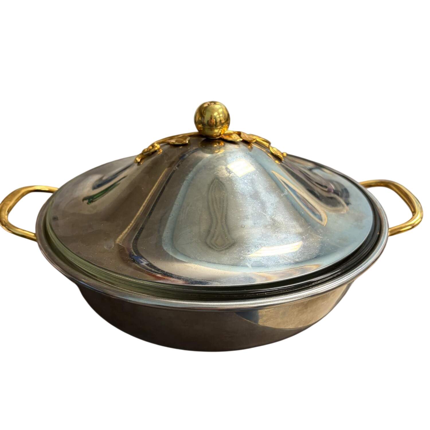 Apples & Twigs (Stainless, Hollowware, Gold Acct) 1.5 Qt Round Covered Casserole W/Glass Liner by Oneida Silver-1