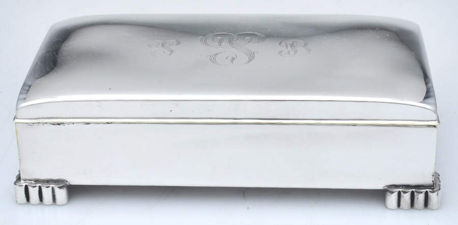 1899 (Silverplate, Hollowware) Footed Cedar Lined Cigarette Box by Poole Silver -1