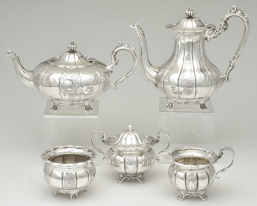 P2F2 (Silverplate, Hollowware) 5-Piece Plated Tea Set (with Waste) by A E Poston & Co Ltd-1