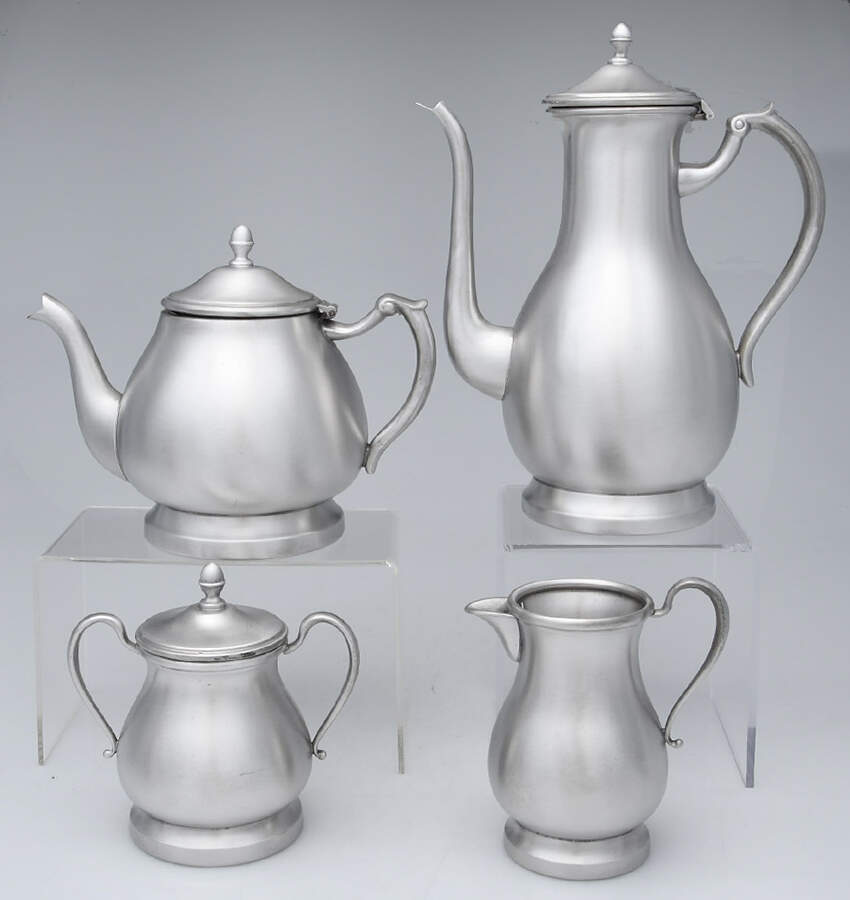 351 (Pewter, Hollowware) 4 Piece Tea Set (CP, TP, CR, SU) by Queen's Art Pewter-1