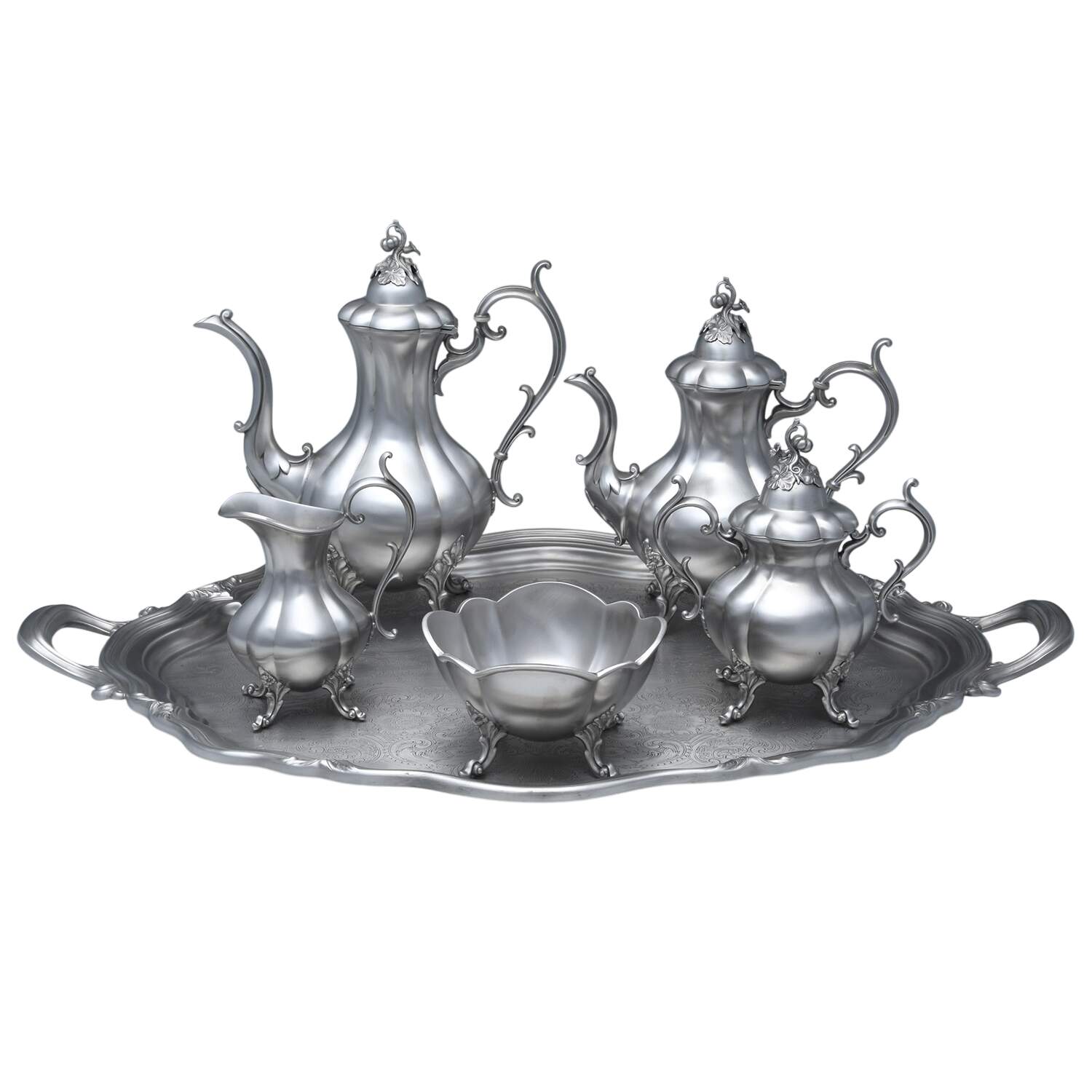Winthrop (Pewter, Hollowware) 6 Piece Tea Set (Waste and Matching Tray) by Reed & Barton-1