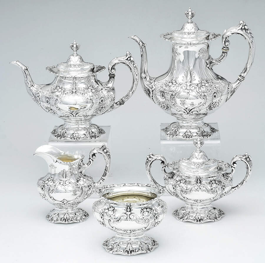 Francis I (Sterling, Hollowware, Reed&Barton, Dates) 5 Piece Tea Set (SCP, STP, SCR, SSU, SWB) by Reed & Barton-1