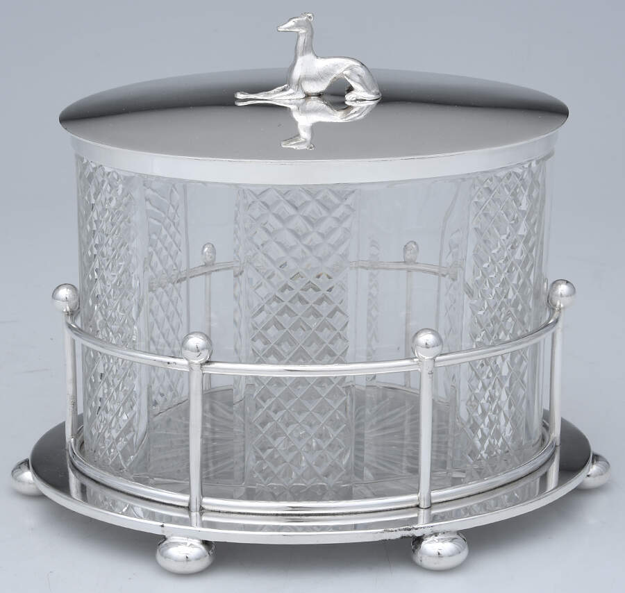 Silverplate Hollowware Biscuit Box with Lid and Glass Liner by Robert Pringle-1