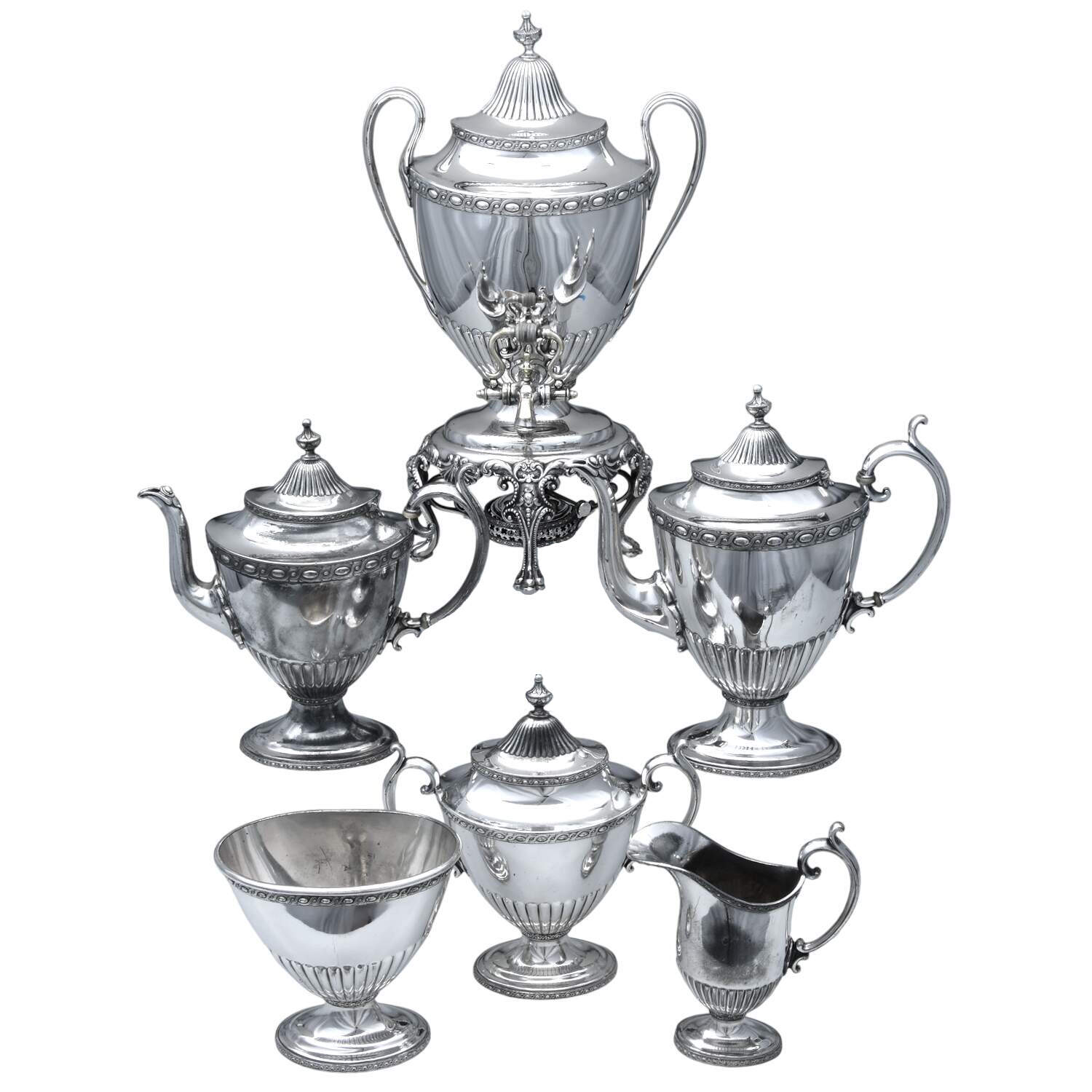 1799 (Plain, Silverplate, Hollowware) 6 Pc Tea Set (Waste and Urn) by Reed & Barton-1