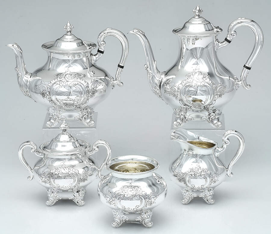 Regent-Chased (5600C3, Silverplate, Hollowware) 5-Piece Plated Tea Set (with Waste) by Reed & Barton-1