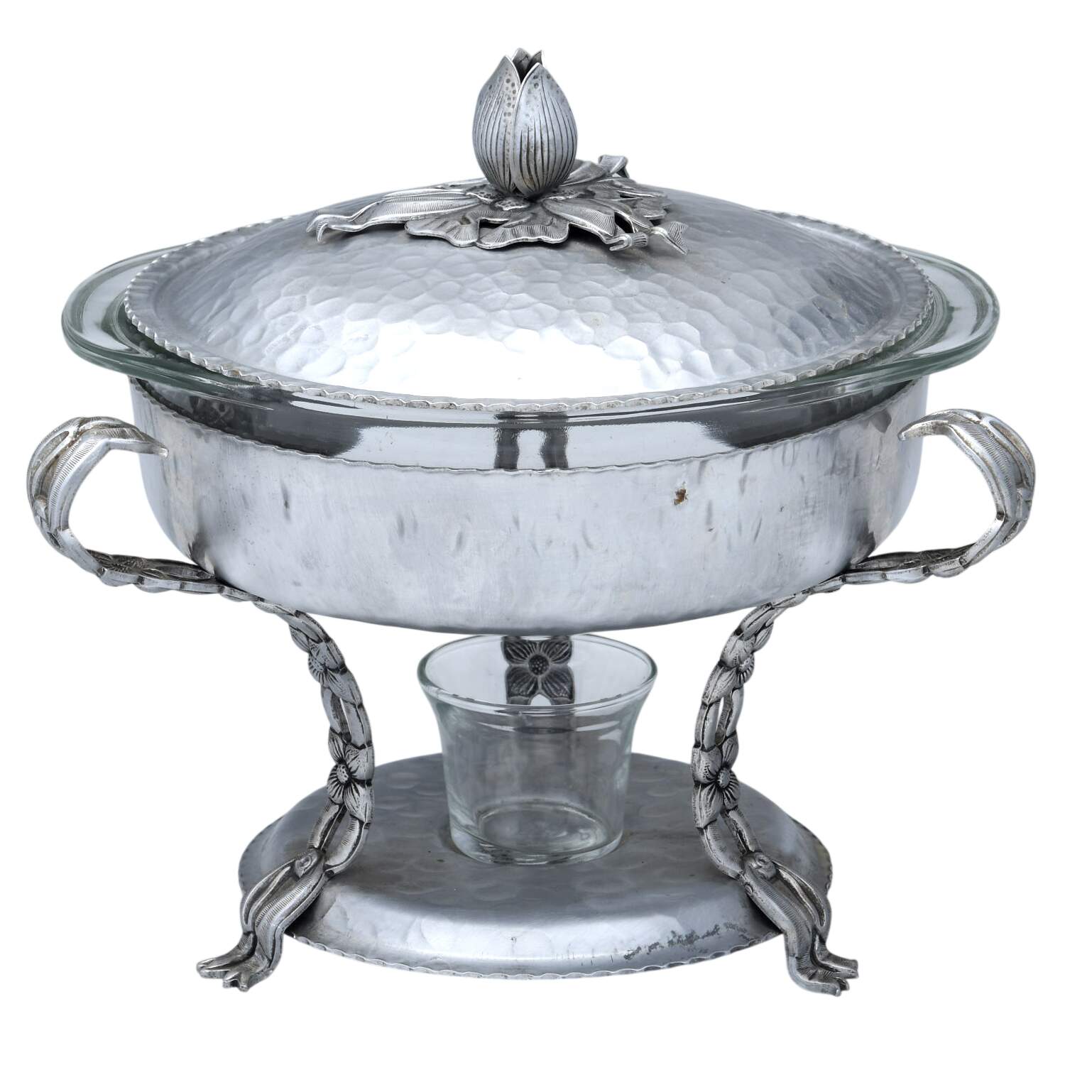 R1K1 (Aluminum, Holloware) Food Warmer W/Lid,Glass Liner & Burner Stand by Rodney Kent Silver Company-1