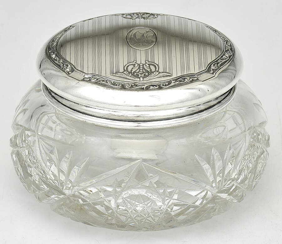 ROF16 (Sterling, Hollowware) Powder Jar, Crystal Bowl and Sterling Lid by Roden Brothers Ltd.-1