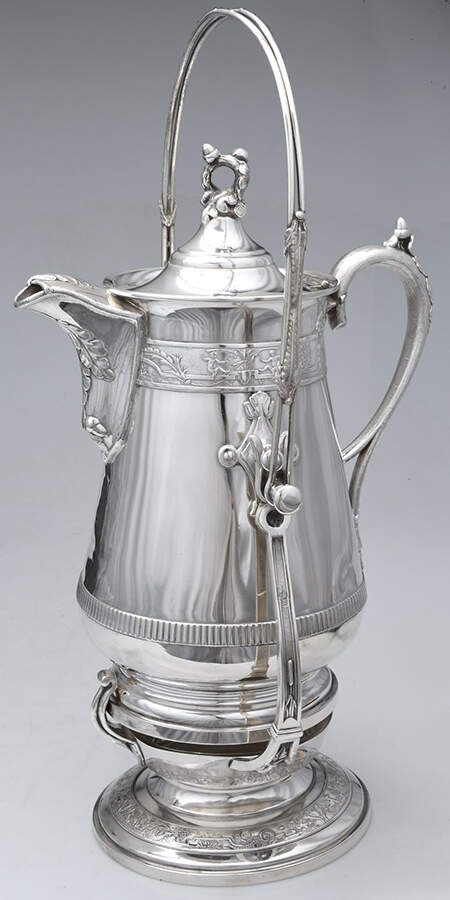 1580 (Silverplate, Hollowware) Pitcher with Hinged Lid and Tilting Stand by Reed & Barton-1