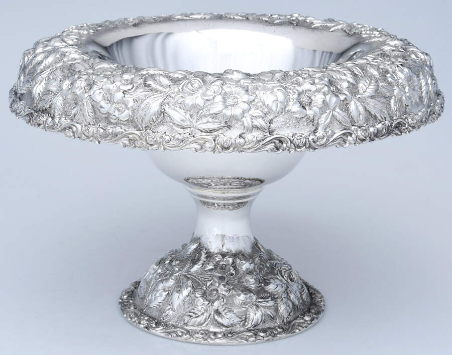 Baltimore Rose (Sterling, Hollowware) Round Sterling Footed Centerpiece by Schofield-1