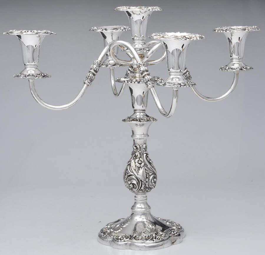 Rococco (Silverplate, Hollowware) Large 5-Light Candelabra by Sheffield Silver Co (USA)-1