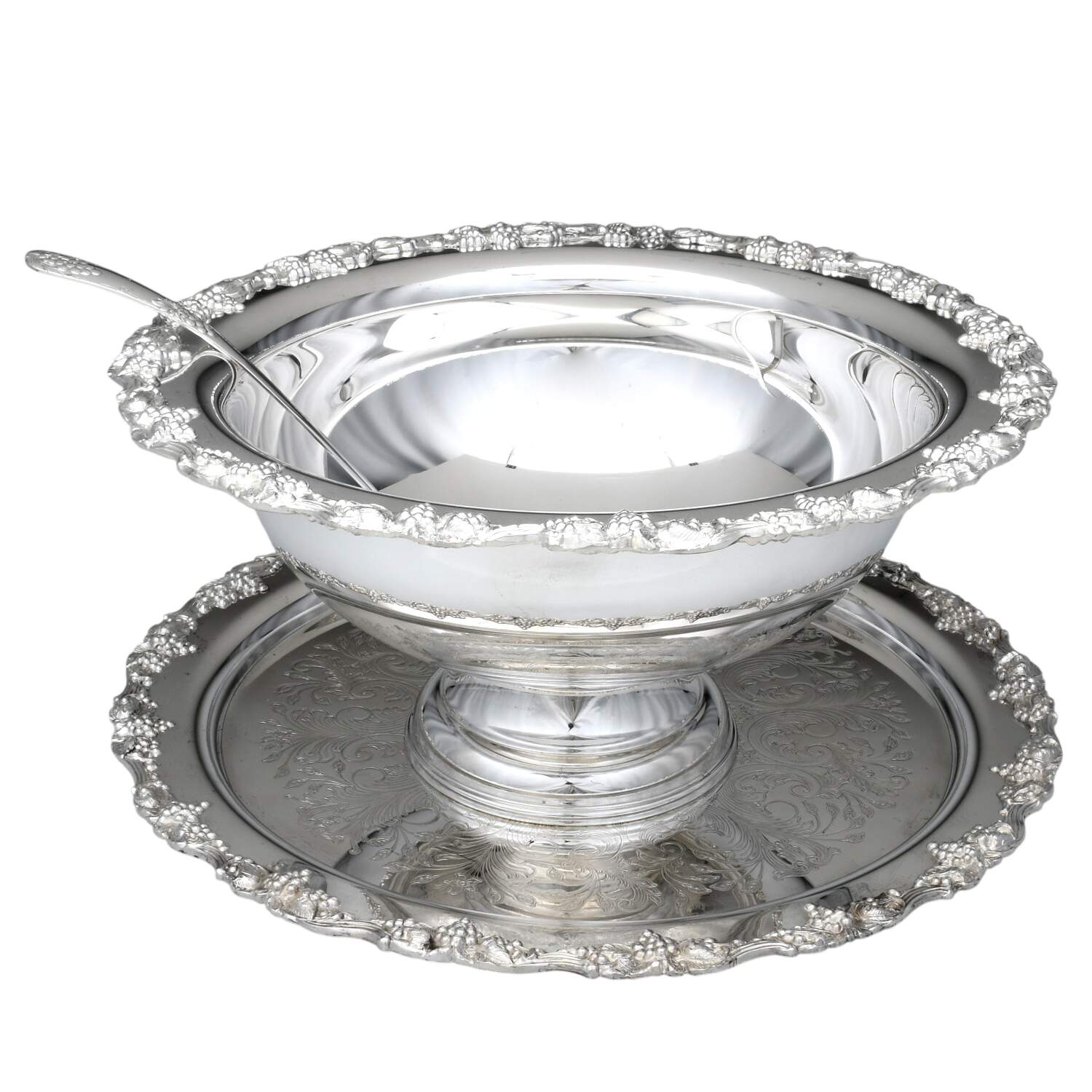 Vintage (Silverplate, Hollowware) Punch Bowl, Tray & Ladle (LAPU, PUN & PUNT) by Sheridan Silver Co-1