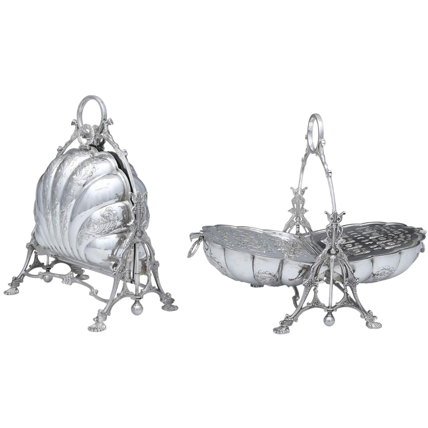 Silverplate Hollowware Hinged Folding Shell Shape Biscuit Warmer by Sheffield Silver Co (England)-1